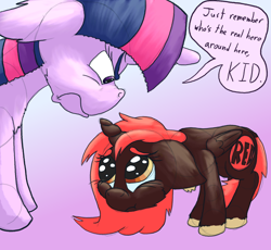 Size: 2060x1895 | Tagged: safe, artist:firefanatic, twilight sparkle, oc, oc:red alicorn, alicorn, pony, g4, alicorn oc, angry, behaving like a dog, horn, out of character, red and black oc, speech bubble, tail between legs, twilight sparkle (alicorn), wings