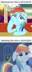 Size: 804x1791 | Tagged: safe, edit, edited screencap, screencap, rainbow dash, pegasus, pony, g4, parental glideance, the saddle row review, bored, crying, end of ponies, female, floppy ears, in-universe pegasister, lip bite, locker room, mare, meme, restaurant, sad, solo