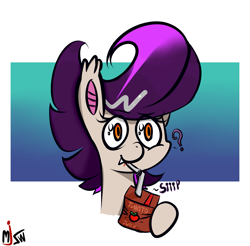 Size: 2567x2528 | Tagged: safe, artist:mjsw, oc, oc only, bat pony, pony, female, high res, juice, juice box, mare, question mark, sipping, solo