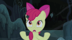 Size: 640x360 | Tagged: safe, screencap, apple bloom, earth pony, pony, bloom & gloom, g4, season 5, absurd file size, absurd gif size, animated, bow, dark, dream, eyes closed, female, forest, gif, glowing eyes, glowing mouth, leaf, leaves, moon, nightmare, rotating, rotation, scared, scary, shadow, shadow bloom, spinning, spooky, talking, wind, wind blowing, window
