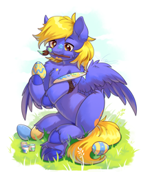 Size: 2700x3300 | Tagged: safe, artist:peachmayflower, oc, oc only, oc:cloud note, pegasus, pony, easter egg, high res, painting, solo