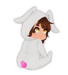 Size: 900x990 | Tagged: safe, artist:storme24, oc, oc only, oc:frost d. tart, human, animal costume, bunny costume, chibi, clothes, costume, humanized, looking back, male, simple background, sitting, solo, transparent background