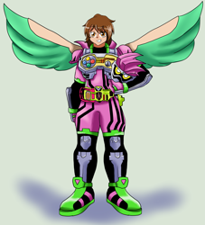 Size: 3897x4295 | Tagged: safe, artist:moderneddy01, oc, oc only, oc:frost d. tart, human, clothes, cosplay, costume, humanized, kamen rider, kamen rider ex-aid, solo, winged humanization, wings
