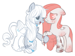 Size: 701x518 | Tagged: safe, artist:skulifuck, oc, oc only, pegasus, pony, bandage, base used, blood, female, floppy ears, frown, happy, holding hooves, injured, lesbian, messy mane, oc x oc, open mouth, pegasus oc, sad, shipping, simple background, smiling, transparent background, wings