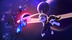 Size: 3840x2160 | Tagged: safe, artist:etherium-apex, oc, oc only, oc:rosin bow, pony, 3d, eclipse, high res, male, planet, solo, space