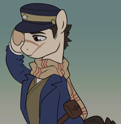 Size: 1803x1850 | Tagged: safe, artist:pilssken, earth pony, pony, clothes, golden kamuy, hat, ponified, saichi sugimoto, simple background, solo