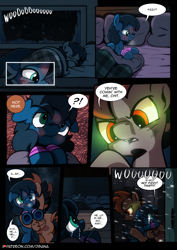 Size: 2480x3508 | Tagged: safe, artist:dsana, oc, oc:lullaby dusk, oc:rust wing, oc:thistledown, earth pony, pegasus, pony, comic:a storm's lullaby, comic, crying, female, filly, glowing eyes, high res, male, night, stallion