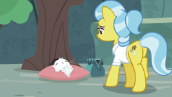 Size: 1920x1080 | Tagged: safe, screencap, angel bunny, doctor fauna, fluttershy, earth pony, pony, rabbit, g4, she talks to angel, animal, bag, body swap, bruised, butt, cutie mark, exhausted, eyes closed, eyeshadow, female, frown, lying down, makeup, male, mare, medical bag, not angel bunny, pillow, plot, ponytail, purple eyeshadow, tail wrap, unconscious, vet, walking, worried