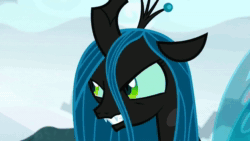 Size: 1920x1080 | Tagged: safe, screencap, cozy glow, queen chrysalis, changeling, pegasus, pony, frenemies (episode), g4, animated, beanie, bell, clothes, crown, grogar's bell, hat, jacket, jewelry, pure concentrated unfiltered evil of the utmost potency, pure unfiltered evil, regalia, sound, talking, webm