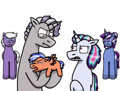 Size: 2048x1536 | Tagged: safe, artist:kindheart525, silver script, oc, oc:dusk star, oc:gilded prose, oc:moonbow, oc:orange soda, pegasus, pony, unicorn, kindverse, g4, baby, baby pony, colt, crying, glasses, magical gay spawn, male, offspring, offspring's offspring, parent:oc:dusk star, parent:oc:firework, parent:silver script, parent:star bright, parent:twilight sparkle, parents:oc x oc, parents:starscript, parents:twiscript, simple background, transparent background, uncle and nephew, uncle and niece