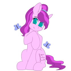Size: 3000x3000 | Tagged: safe, artist:xcinnamon-twistx, oc, oc only, oc:violet ray, butterfly, pony, female, high res, mare, simple background, smiling, solo, transparent background