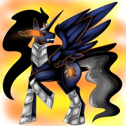 Size: 3000x3000 | Tagged: safe, artist:sapphirus, oc, oc only, alicorn, pony, alicorn oc, black sclera, high res, horn, male, offspring, parent:king sombra, solo, sombra eyes, stallion, wings