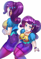 Size: 800x1134 | Tagged: safe, artist:tzc, rarity, equestria girls, equestria girls series, g4, sunset's backstage pass!, spoiler:eqg series (season 2), anime, ass, beautiful, bolero jacket, breasts, busty rarity, butt, cleavage, clothes, coat, cute, dress, female, fur, fur coat, geode of shielding, jacket, jewelry, leggings, magical geodes, raribetes, rearity, short sleeves, solo, tight clothing