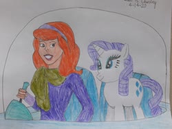 Size: 1280x960 | Tagged: safe, artist:guihercharly, rarity, g4, colored pencil drawing, crossover, daphne blake, drawing, driving, glass dome, scooby-doo!, space car, the jetsons, traditional art