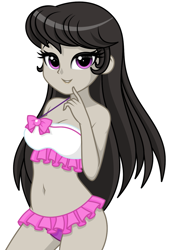 Size: 859x1255 | Tagged: safe, artist:rosemile mulberry, octavia melody, equestria girls, g4, my little pony equestria girls: better together, adorasexy, bare shoulders, belly button, bikini, breasts, cleavage, clothes, cute, female, frilled swimsuit, looking at you, midriff, sexy, simple background, solo, swimsuit, tavibetes, white background