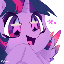 Size: 1000x1000 | Tagged: safe, artist:ryano-0, twilight sparkle, alicorn, pony, g4, bust, cheek fluff, colored wings, cute, female, gradient wings, icon, mare, open mouth, portrait, solo, starry eyes, stars, twiabetes, twilight sparkle (alicorn), wingding eyes, wings