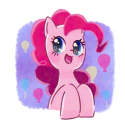Size: 768x768 | Tagged: safe, artist:tomizawa96, pinkie pie, earth pony, pony, g4, abstract background, balloon, bust, cute, diapinkes, female, mare, open mouth, solo, starry eyes, wingding eyes