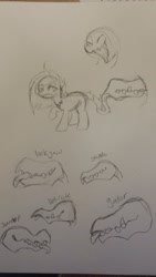 Size: 2322x4128 | Tagged: safe, artist:skulifuck, oc, oc only, monster pony, original species, piranha plant pony, plant pony, augmented tail, fangs, lineart, open mouth, plant, raised hoof, tongue out, traditional art