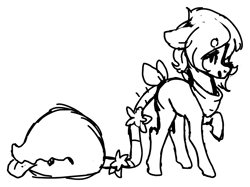 Size: 1041x780 | Tagged: safe, artist:skulifuck, oc, oc only, oc:bloom, oc:blossom, monster pony, original species, piranha plant pony, plant pony, augmented tail, fangs, female, lineart, monochrome, neckerchief, plant, raised hoof, tongue out