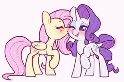 Size: 2400x1592 | Tagged: safe, artist:dawnfire, fluttershy, rarity, pegasus, pony, unicorn, g4, blushing, cheek kiss, duo, duo female, female, kissing, lesbian, mare, one eye closed, pink background, ship:flarity, shipping, simple background