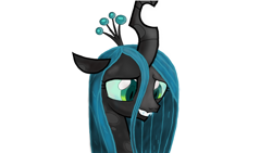 Size: 1440x814 | Tagged: artist needed, source needed, safe, queen chrysalis, changeling, g4, colored, cute, cutealis, female, looking down, simple background, smiling, white background