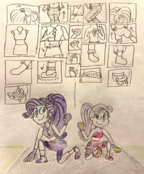 Size: 400x482 | Tagged: safe, artist:13mcjunkinm, rarity, sweetie belle, equestria girls, g4, comic, exeron fighters, exeron gloves, martial arts kids, martial arts kids outfits, traditional art