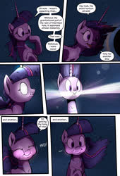Size: 1920x2816 | Tagged: safe, artist:shieltar, part of a set, twilight sparkle, pony, unicorn, comic:giant twilight, g4, black hole, comic, cute, dialogue, explosion, female, giant pony, giantess, glowing eyes, horn, jewelry, macro, magic, mare, necklace, open mouth, part of a series, pony bigger than a planet, pony bigger than a solar system, pony bigger than a star, size difference, solo, space, stars, twiabetes