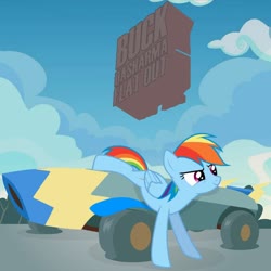 Size: 1024x1024 | Tagged: safe, artist:grapefruitface1, rainbow dash, pony, g4, the cart before the ponies, album cover, buck dharma, bucking, cart, flat tire, parody, ponified, ponified album cover, show accurate