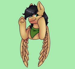Size: 2432x2252 | Tagged: safe, artist:cinnerroll, oc, oc only, oc:calaco, pegasus, pony, bust, clothes, cute, high res, neckerchief, scarf, simple background, smiling, solo, waving