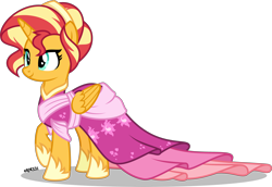 Size: 4000x2757 | Tagged: safe, artist:orin331, sunset shimmer, alicorn, pony, g4, the last problem, alicornified, alternate hairstyle, clothes, clothes swap, coronation dress, cute, dress, female, high res, hoof shoes, mare, race swap, raised hoof, second coronation dress, shimmerbetes, shimmercorn, simple background, smiling, solo, transparent background