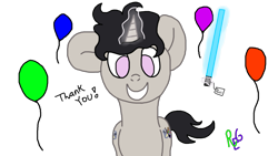 Size: 1366x768 | Tagged: safe, artist:raulixevergreen, pony, unicorn, birthday, lightsaber, magic, simple background, smiling, solo, star wars, transparent background, weapon