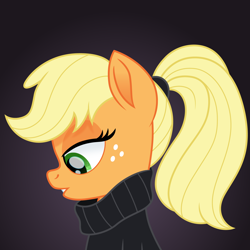 Size: 1500x1500 | Tagged: safe, artist:cloudy glow, applejack, earth pony, pony, g4, bust, clothes, female, freckles, gradient background, mare, movie accurate, scrunchy face, solo, sweater, taylor swift, turtleneck