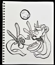 Size: 800x941 | Tagged: safe, artist:shoeunit, princess luna, alicorn, pony, g4, black and white, bow, female, grayscale, ink drawing, mare, monochrome, sailor moon (series), sailor senshi, solo, traditional art