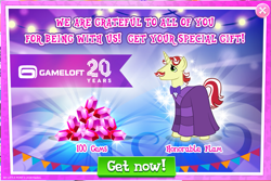 Size: 1039x696 | Tagged: safe, gameloft, idw, flam, pony, unicorn, g4, reflections, spoiler:comic, advertisement, gem, idw showified, male, present, stallion