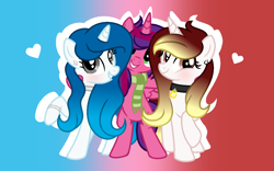 Size: 1280x800 | Tagged: safe, artist:darbypop1, oc, oc only, oc:alyssa rice, oc:destiny blood, oc:vivera belle, alicorn, pony, unicorn, clothes, female, mare, scarf