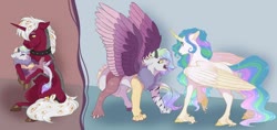 Size: 1024x482 | Tagged: safe, artist:gigason, princess celestia, oc, draconequus, pony, unicorn, g4