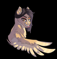 Size: 2891x3000 | Tagged: safe, artist:venommocity, oc, oc only, oc:ven, pegasus, pony, bust, female, forked tongue, high res, mare, portrait, solo, two toned wings, wings