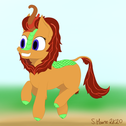 Size: 1500x1500 | Tagged: safe, artist:shoophoerse, oc, oc only, oc:magma flow, kirin, abstract background, excited, grin, happy, happy dance, kirin day, kirin oc, scales, smiling, solo