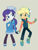 Size: 2448x3264 | Tagged: safe, artist:haibaratomoe, applejack, rarity, equestria girls, g4, clothes, coat, duo, female, gray background, hat, high res, lesbian, ship:rarijack, shipping, simple background