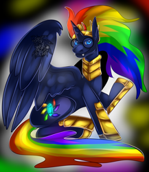 Size: 2658x3068 | Tagged: safe, artist:sapphirus, oc, oc only, alicorn, pony, alicorn oc, armor, commission, glasses, high res, horn, king, male, parent:king sombra, solo, stallion, wings