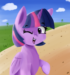 Size: 1520x1625 | Tagged: safe, artist:artiks, twilight sparkle, alicorn, pony, g4, female, looking at you, mare, one eye closed, smiling, solo, twilight sparkle (alicorn), wink