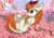 Size: 2560x1810 | Tagged: safe, artist:janelearts, autumn blaze, kirin, g4, awwtumn blaze, cherry blossoms, cute, ear fluff, female, flower, flower blossom, glowing horn, horn, looking at something, on back, outdoors, reaching, smiling, solo, three quarter view, tree