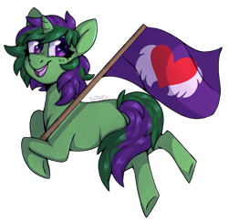 Size: 1107x1074 | Tagged: safe, artist:cinnamonsparx, oc, oc only, oc:meanie heart, pony, unicorn, female, flag, mare, simple background, solo, transparent background
