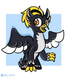Size: 1900x2120 | Tagged: safe, artist:redpalette, oc, oc only, oc:ping wing, bird, hippogriff, penguin, cute, happy, male, solo