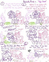 Size: 4779x6013 | Tagged: safe, artist:adorkabletwilightandfriends, lily, lily valley, spike, starlight glimmer, dragon, earth pony, pony, unicorn, comic:adorkable twilight and friends, g4, adorkable, adorkable friends, allergies, angry, argument, chased, comic, cute, dork, dorks, flower, flower in hair, frenemies, frenemy, friendship, frustrated, gardening, grass seed, happy, humor, jealous, love, nostril flare, nostrils, pre sneeze, romance, running, seeds, sneeze cloud, sneezing, sniffling, spring, springtime, yardwork