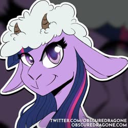 Size: 1024x1024 | Tagged: safe, artist:obscuredragone, twilight sparkle, lamb, pony, sheep, g4, big ears, big eyes, cute, female, floppy ears, happy, horn, looking at you, shiny eyes, smiling, smiling at you, snout, solo, species swap, straight hair, wool