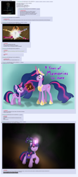 Size: 1383x3125 | Tagged: safe, artist:nitei, artist:sonicrainboom93, edit, screencap, twilight sparkle, oc, oc:nyx, alicorn, pony, unicorn, fanfic:past sins, g4, magical mystery cure, season 9, the last problem, /mlp/, 4chan, alicorn drama, alicorn oc, bag, blue background, book, book of harmony, crown, drama, duality, end of ponies, g-man, glowing horn, half-life, half-life: alyx, horn, jewelry, magic, mlp fim's ninth anniversary, older, older twilight, older twilight sparkle (alicorn), princess twilight 2.0, regalia, saddle bag, self ponidox, simple background, smiling, spoilers for another series, time paradox, twilight sparkle (alicorn), unforeseen consequences, unicorn twilight, wings