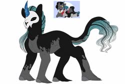 Size: 960x644 | Tagged: safe, artist:thewolfonthemoon, king sombra, stygian, oc, oc:reaper, pony, unicorn, g4, curved horn, gay, horn, leonine tail, magical gay spawn, male, offspring, parent:king sombra, parent:stygian, parents:somgian, shipping, simple background, somgian, stallion, unshorn fetlocks, white background