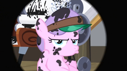 Size: 1920x1080 | Tagged: safe, screencap, diamond tiara, earth pony, pony, g4, ponyville confidential, season 2, angry, female, filly, hat, ink, iris out, pouting, solo, the end, upset