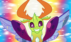 Size: 1335x796 | Tagged: safe, edit, edited screencap, screencap, thorax, changedling, changeling, g4, abstract background, big smile, king thorax, spread wings, wings